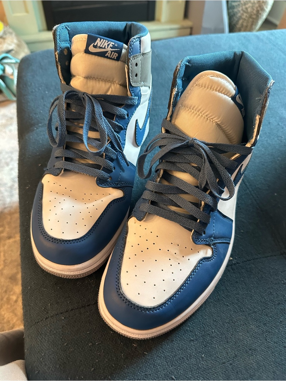 Jordan Men's High-Top Sneakers in White and Blue